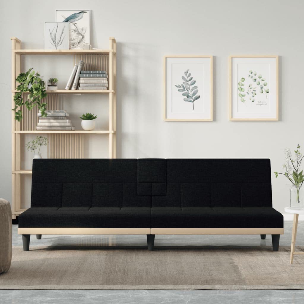 sofás de Dos plazas,Sofa 120 cm,Sofa Cama Dos plazas,Sofá Cama con portavasos Tela negroAdecuado para salón, Dormitorio