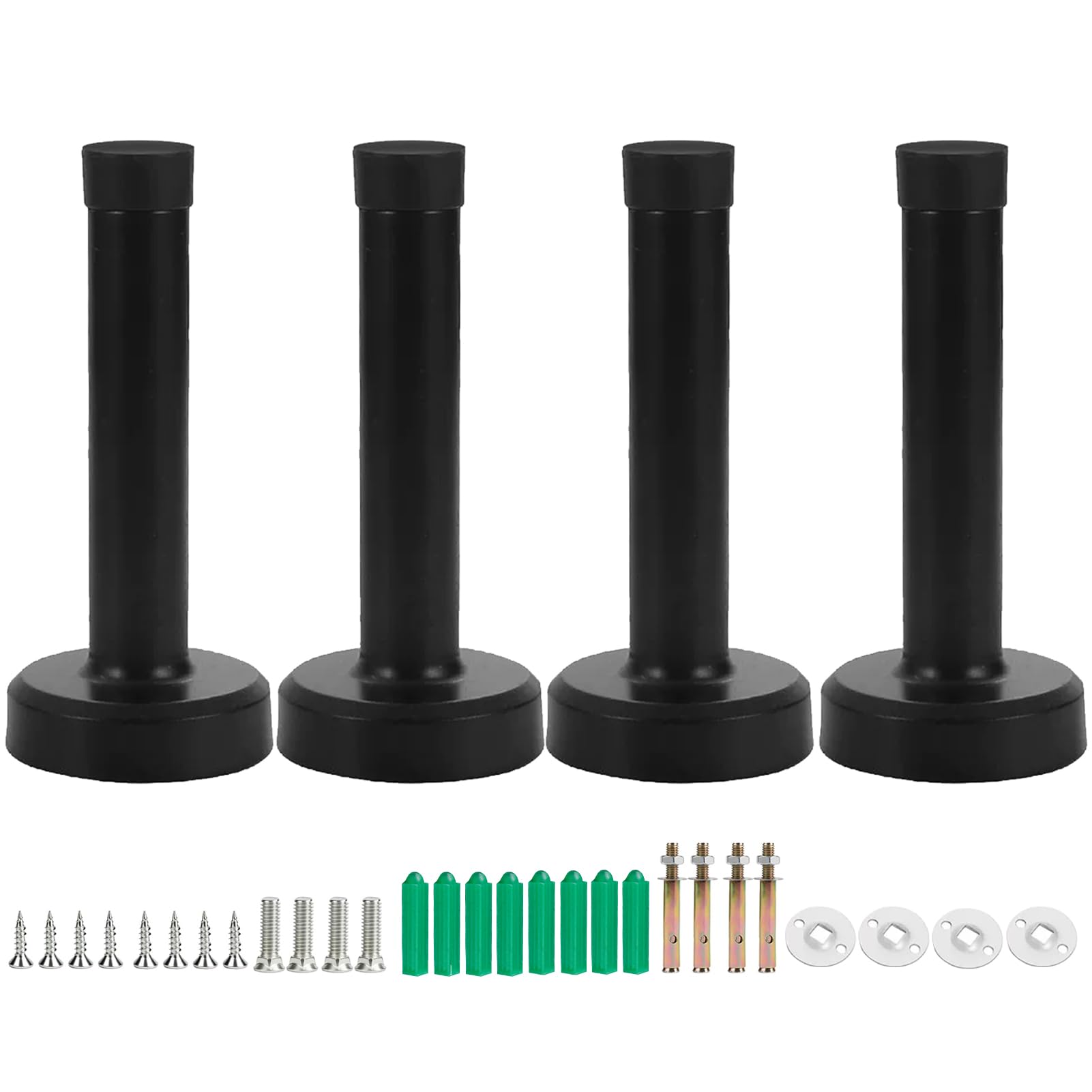 Heavy Duty Door Stopper, 4 Pack Matte Black Wall Mounted, Durable Stainless Steel Door Stops for Skirting & Wall Protection, Modern Decorative Doorstop for Home & Office