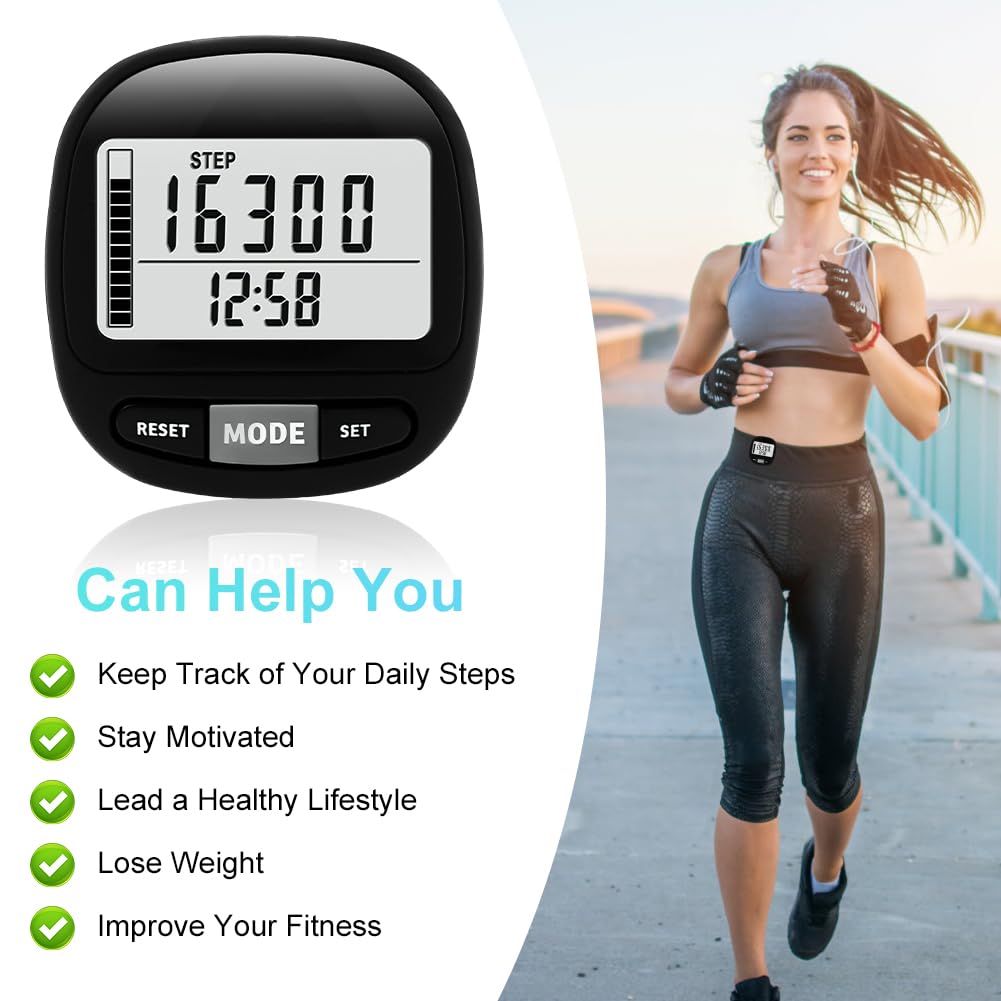 Flintronic Krokomierz 3D do chodzenia z zegarem z klipsem i smyczą, śledzi kroki w czasie rzeczywistym, krokomierz dla starszych dzieci/mężczyzn fitness/kobiet/seniorów