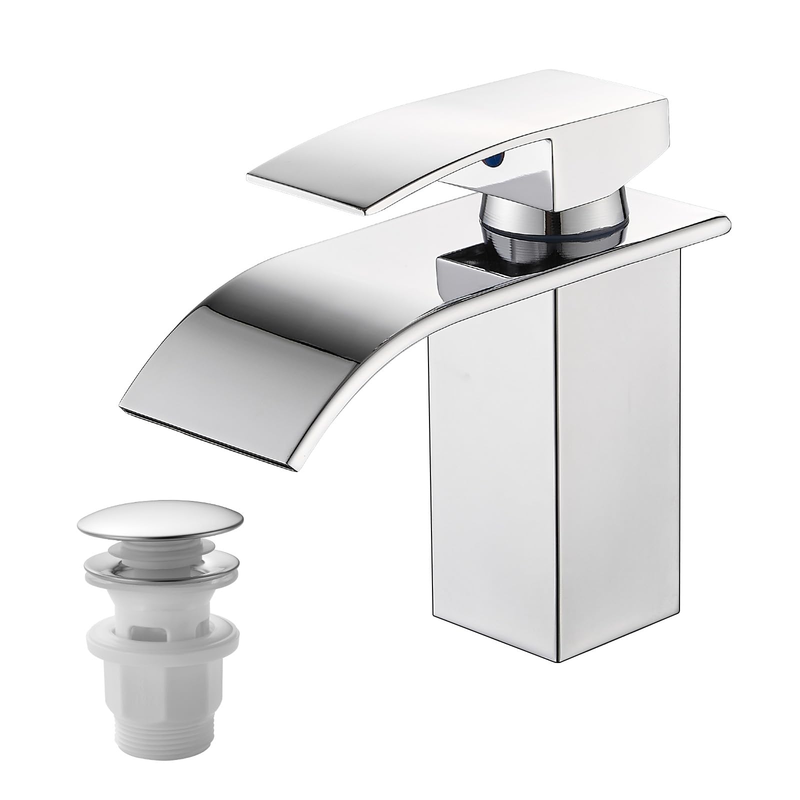 Vuadzren Rubinetto per Bagno con Set di Scarico, Miscelatore a Cascata per Lavabo, Monocomando per Bagno con Tubo di Collegamento G3/8 per WC degli Ospiti (Altezza di Scolo 80mm, cromato)