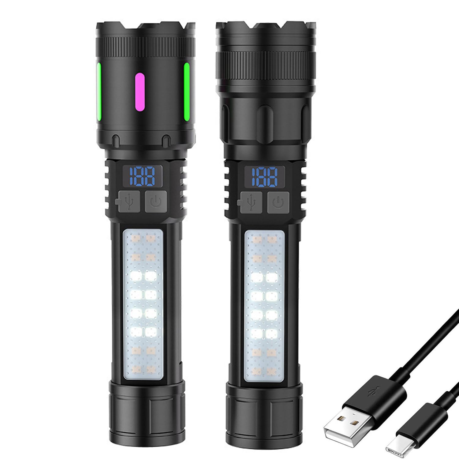 LED Rechargeable Flashlights High Lumens 10000 2 Pack, Single Click Bright Flashlight Long Lasting 12H, Compact Handheld Flash Light USB C, White & Red Light, for Hiking Camping Gift