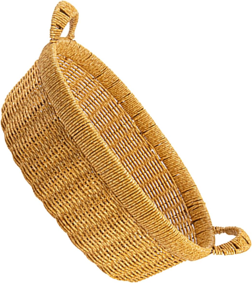 Abaodam Simulated Rattan Serving Tray Basket with Handles, Large Deep Oval Bread and Fruit Storage Organizer, Lightweight Wicker Basket for Kitchen and Outdoor Picnic Use