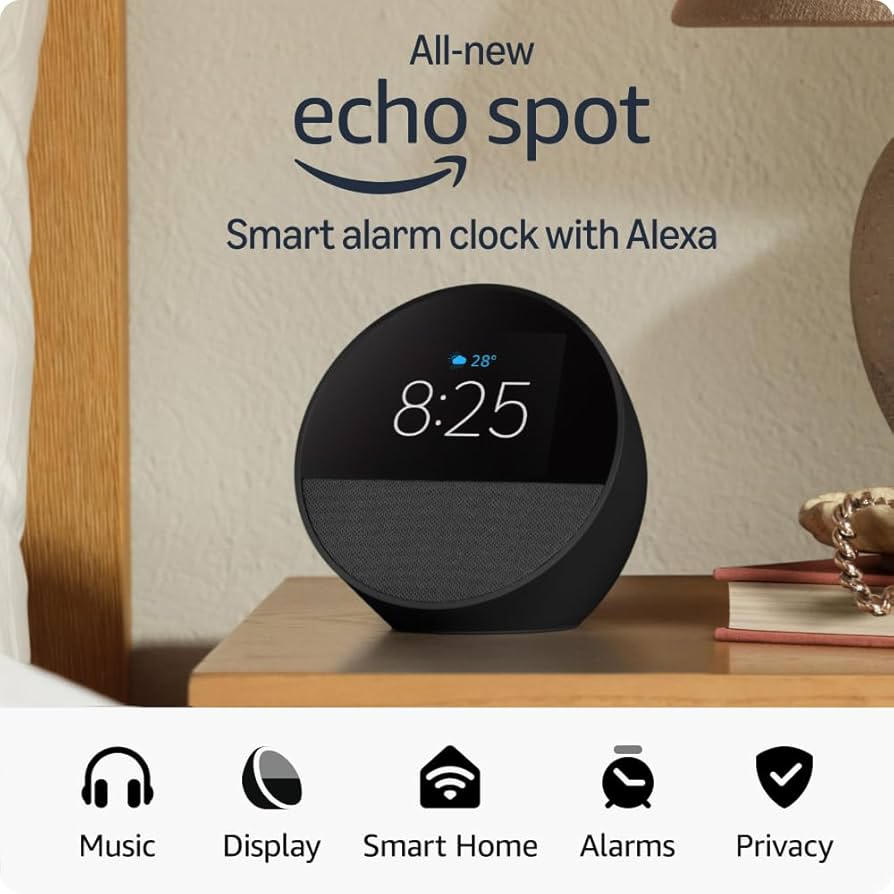 Amazon Echo Spot (latest model), Smart alarm clock with vibrant