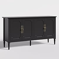 Vista 7 de Console Table, 58'' Mid Century Modern Pantry Cabinet, Wood Buffet Sideboard, Media Credenza with 4 Doors, Accent Storage for Entryway, Living Room