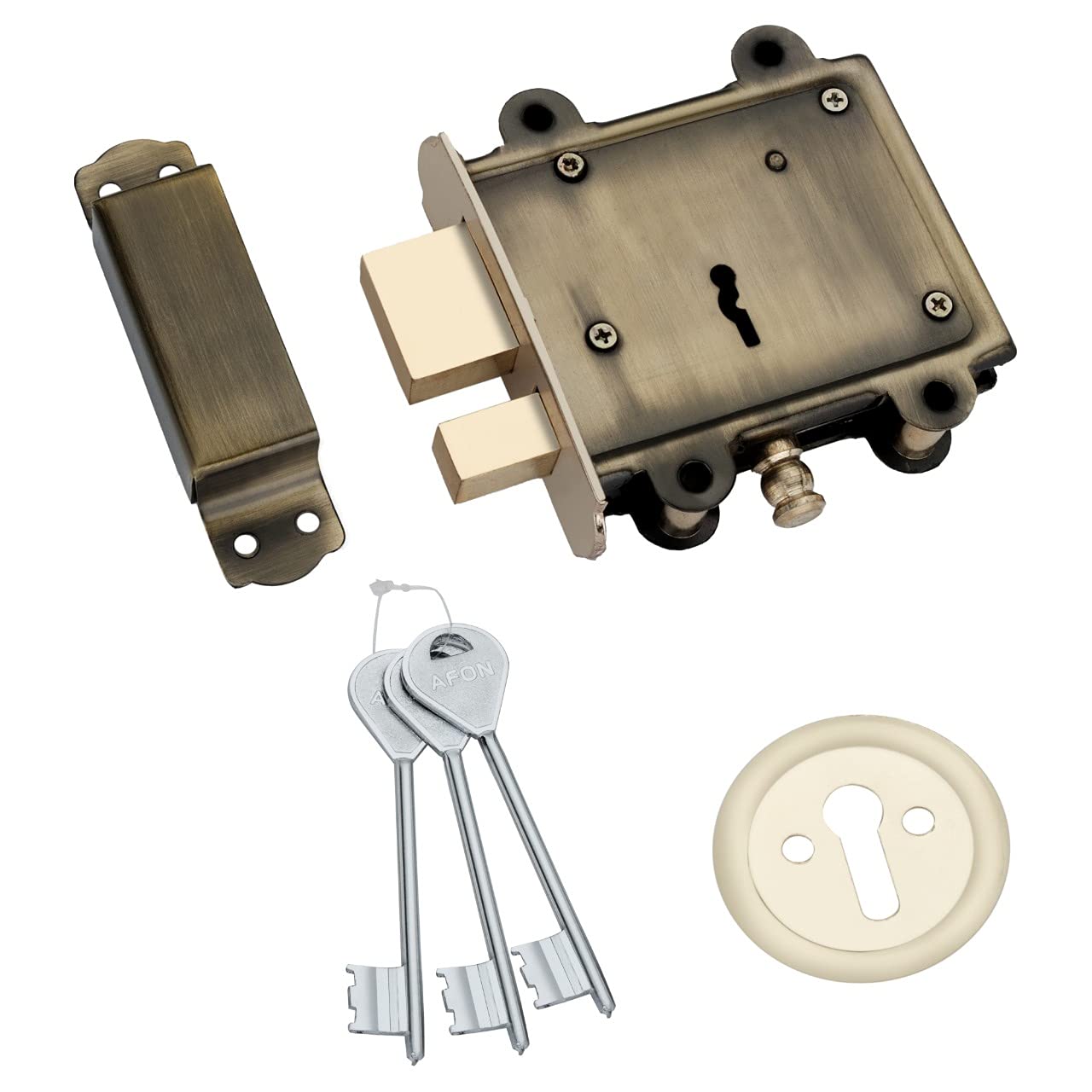 AFON | Brass Antique Finish | Hudka Main Door Lock with 3 Keys | Heavy Sumo Deadbolt Door Lock, Best Suitable for Doors and Can Be Operated from Both Sides of Door,Steel Hudka 2 in 1, 5 Inch Lock (B09HT3H38Y) Amazon Price History, Amazon Price Tracker