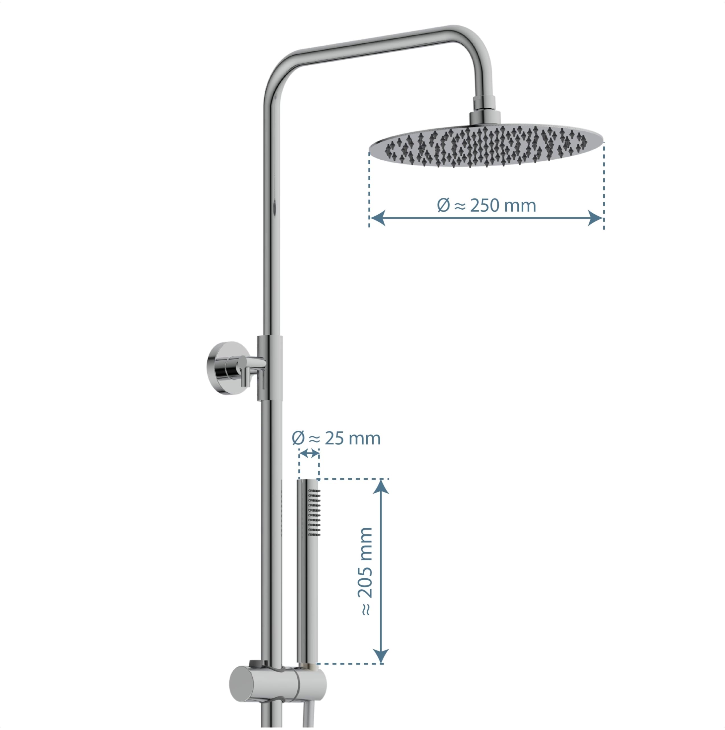 SCHÜTTE Aquaduct 60044 Système de douche avec thermostat, grande douche à effet pluie (Ø 25 cm) et douchette réglable, ensemble de douche avec barre de douche, douche avec robinetterie, colonne de
