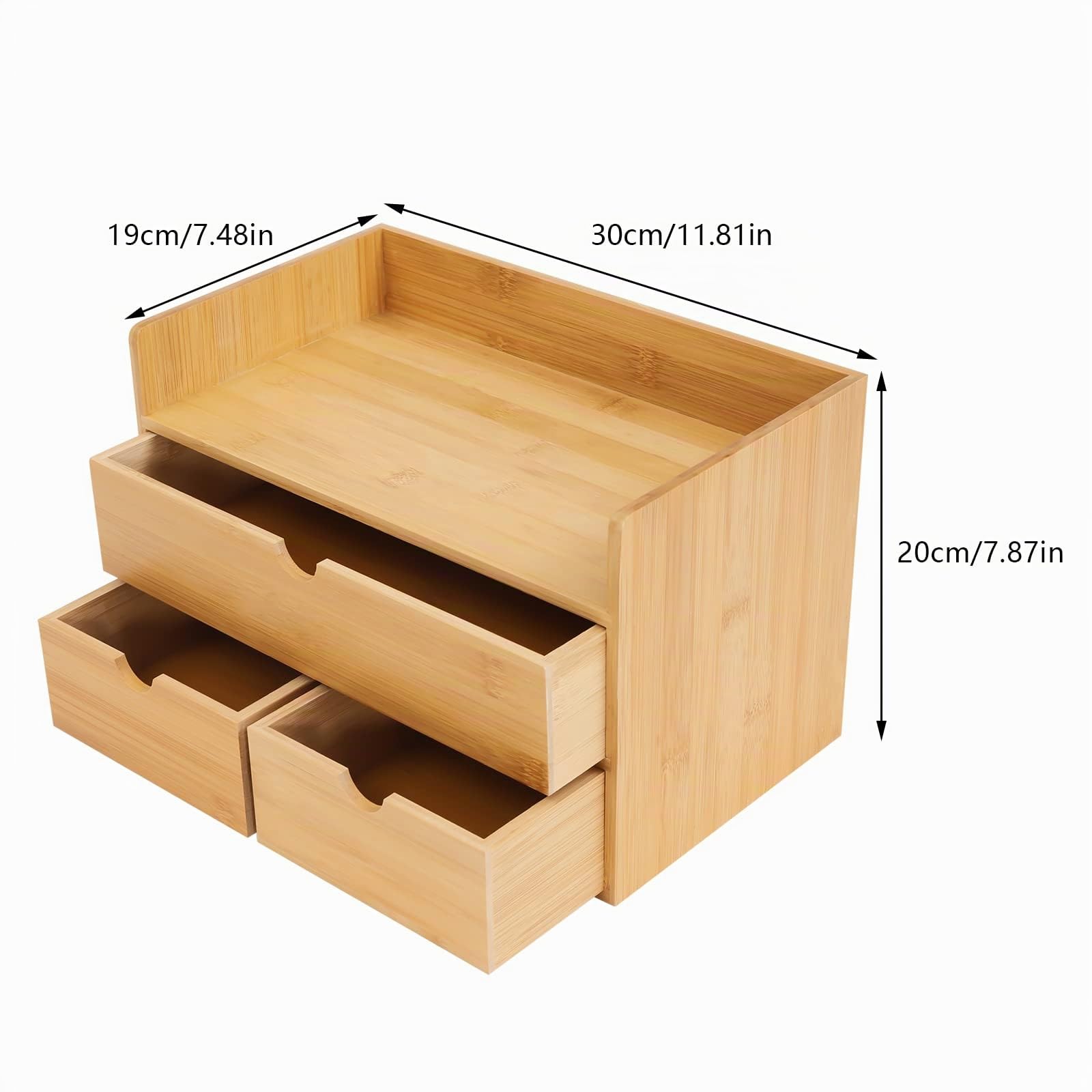 Mini Tischorganizer Schreibtisch Box mit 2/3/4 Schubladen, aus Natürlichem Bambus, Bambus Schreibtisch Organizer, Einteiliges Design, für Büro Wohnzimmer und Schlafzimmer (3 Schubladen)