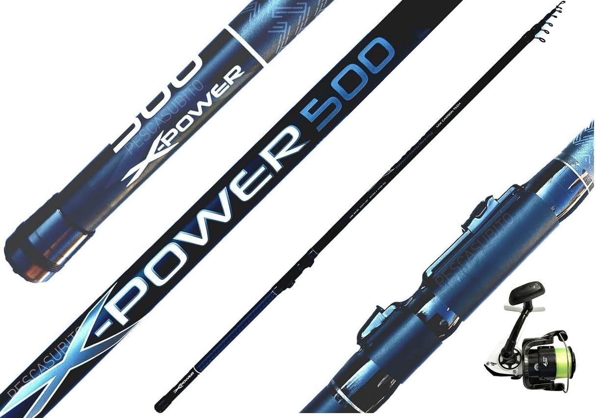 Kit Canna + Mulinello + Filo Bolognese 5 Metri X-POWER Mix Carbonio Pesca Mare Lago Orata Trota Sarago