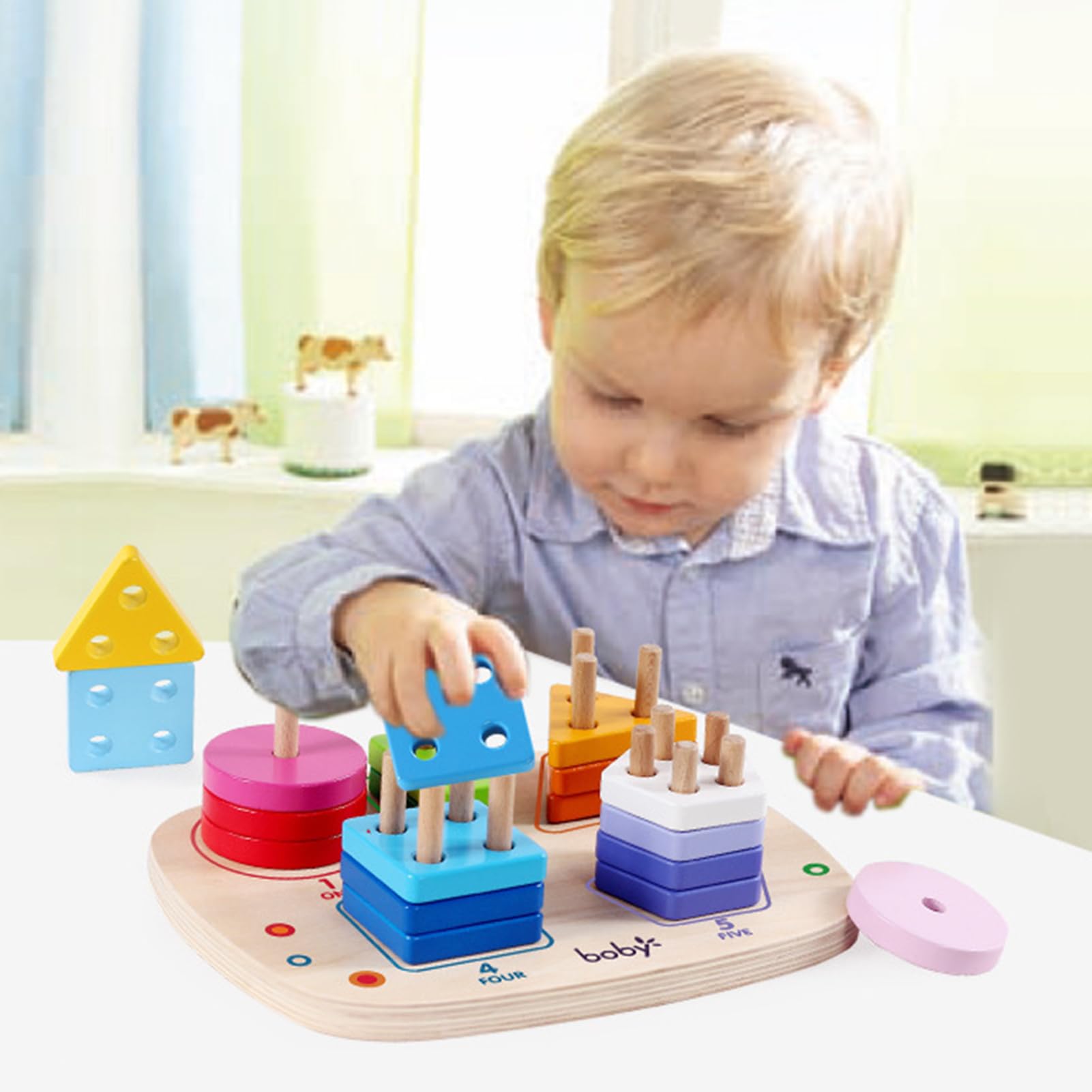 Clasificador De Formas De Madera,Tablero Geométrico Sensorial | De Apilar | para Niños Preescolares y de Jardín de Infancia para Viajes Aprendizaje y Desarrollo
