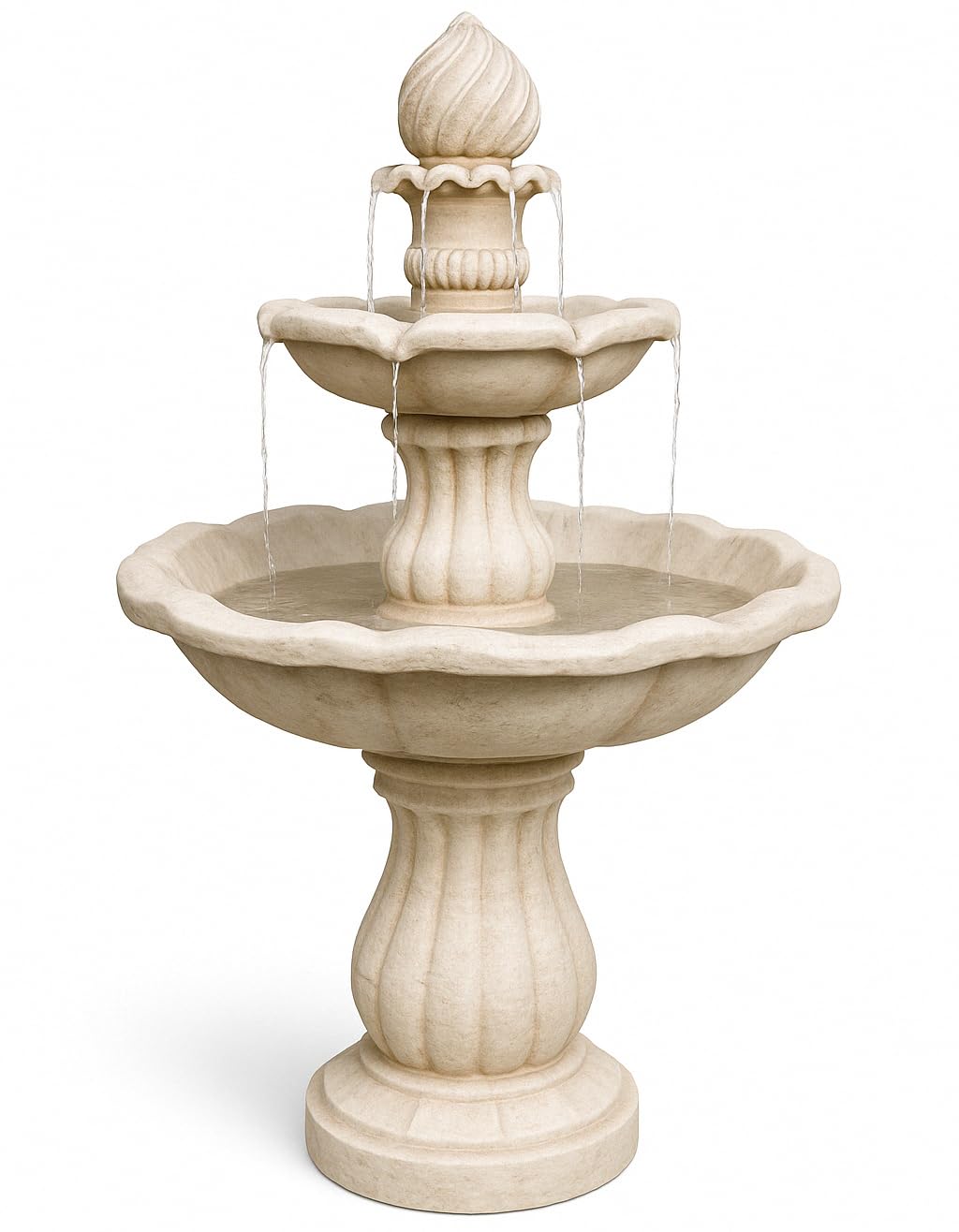 Mda Designs White Aruna Elegant 3-Tier Outdoor Water Fountain Self-Contained Stunning Garden Feature With Cascading Waterfall