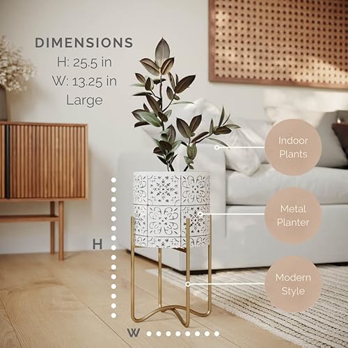 Miniatura 2 de EverNest Tristan - Maceta neutra de diseño bohemio blanco y negro con soporte Ambrose, macetas SelectBase para plantas de interior, estilo