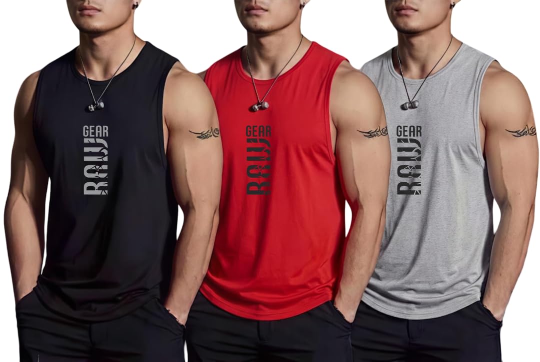 furrr Men's Gym Vest Dot Net Polyester Printed Sports Tank Top Pack of 3-picture-15