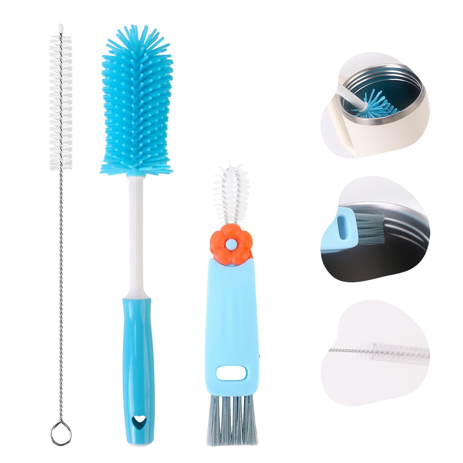 3 Pack Cleaner Brush Kit for Stanley, Bottle Cleaner Brush Set with Straw Brush Cleaner and Cup Lid Cleaning Brush for Stanley Cup, Tumbler Cups, Drinking Glass (Blue)