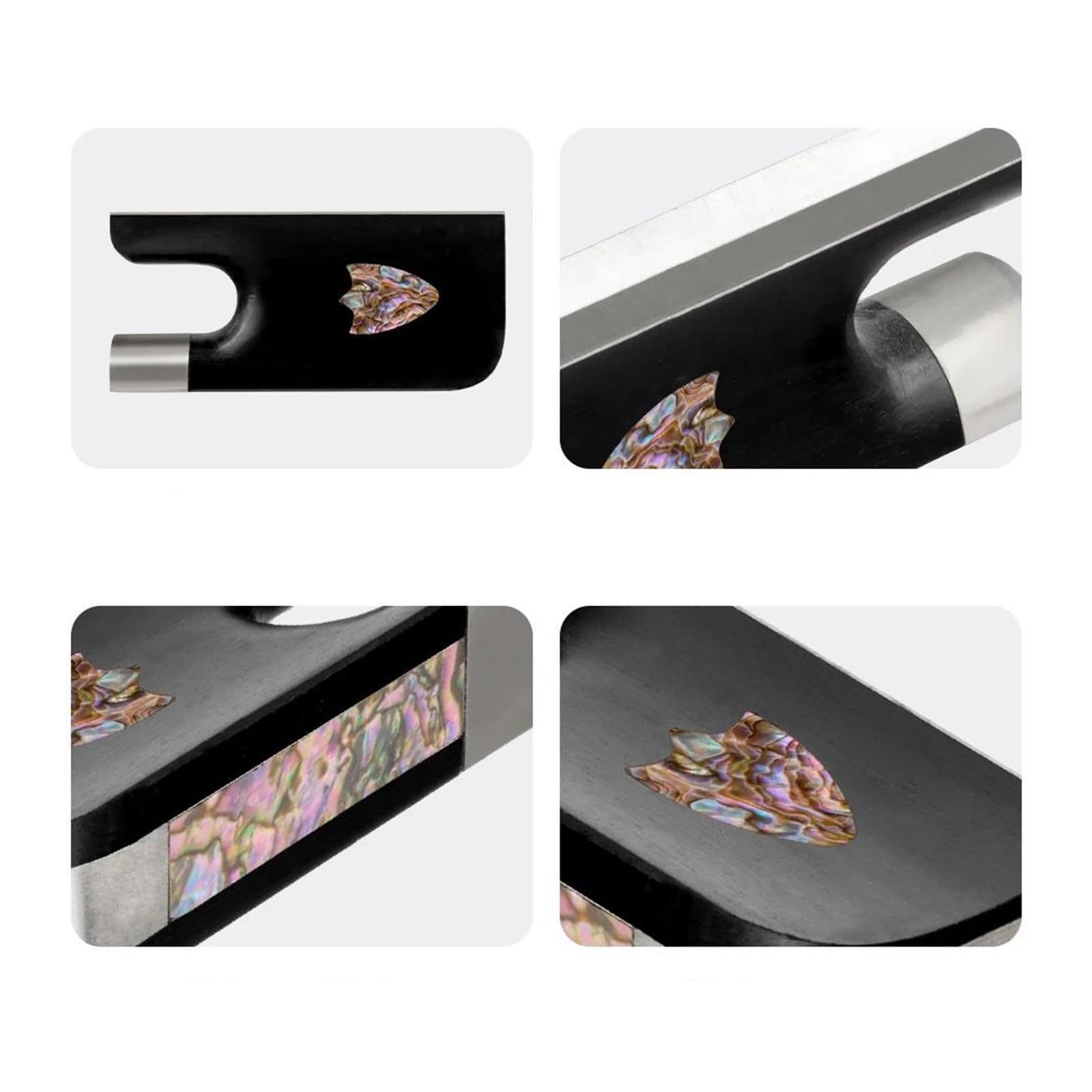 accessori per violino Arco per violino in ebano Colorato intarsio di perle Rana Parti in argento Produttore di archi per violino