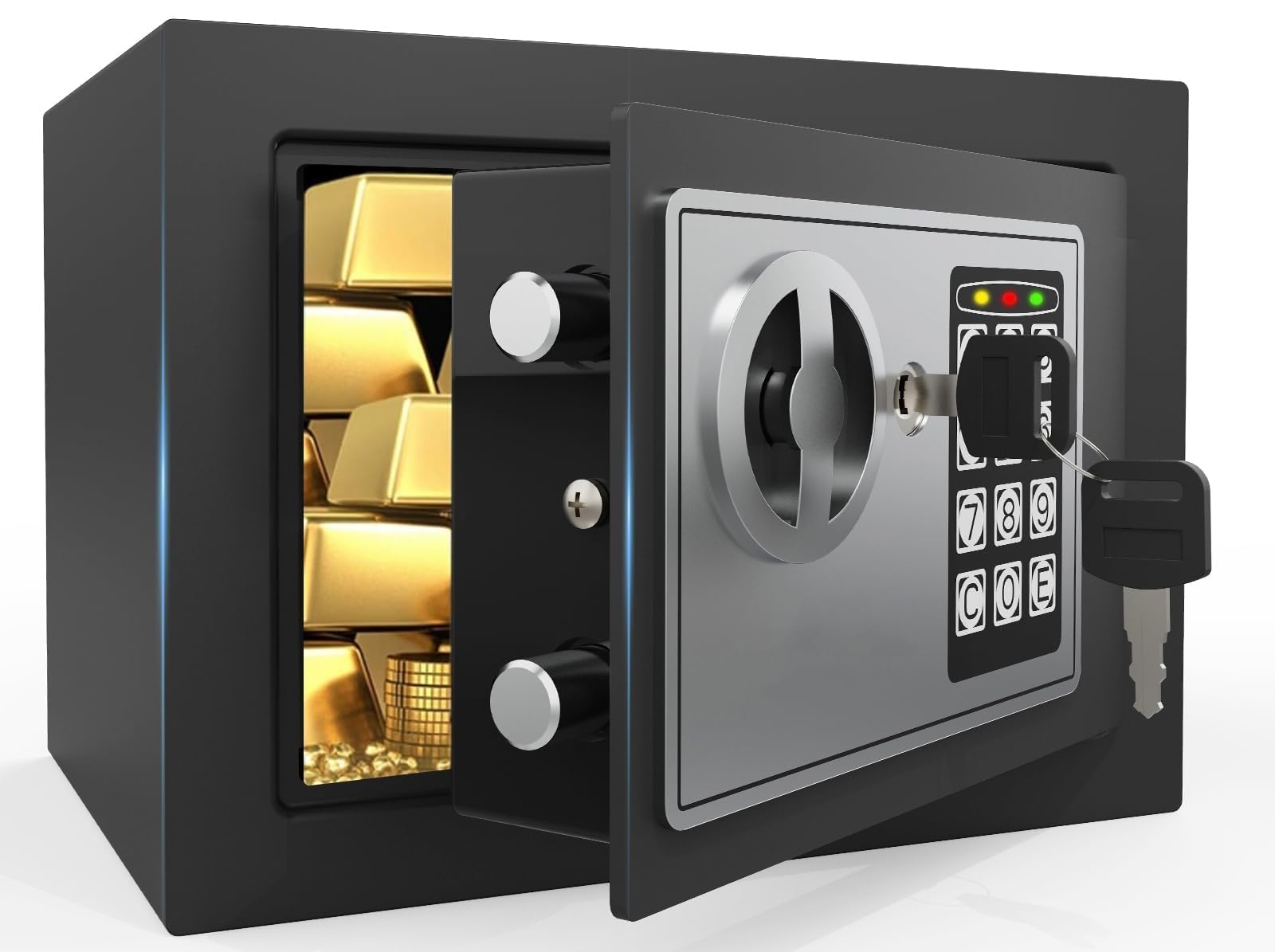 PATRON Small Safe Box for Money with Code and Keys Solid Mini Safe for Kids with Digital Electronic