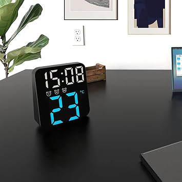 Sıcaklıklı Duvar Saati, Pille Çalışan Çalar Saat Duvar Saati, Ayarlanabilir Parlaklık Dimmer, LED Elektronik Tarih Sıcaklık Göstergesi Akıllı Duvar Aksesuarları