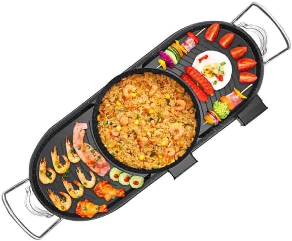 Multifunctional Teppanyaki Grill/Pot with Divider Separate Temperature Contral, Capacity for 8 Family Gatherings