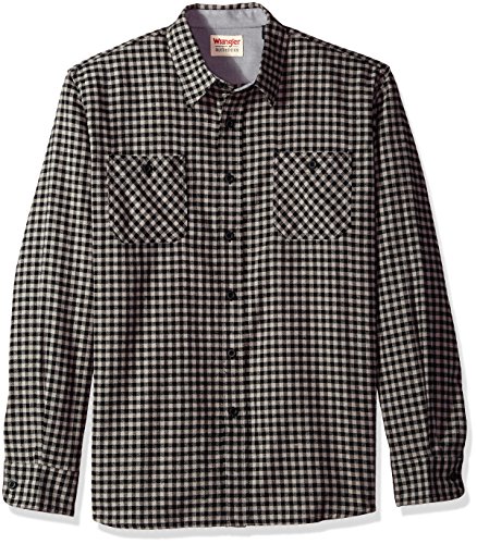Wrangler Authentics Men's Long Sleeve Flannel Shirt, caviar gingham, Large