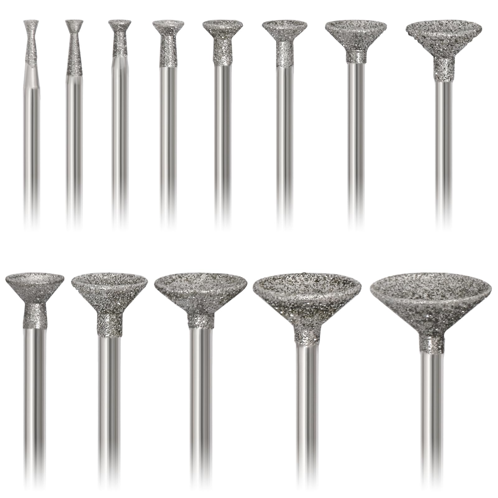 13Pcs Bowl Shape Diamond Burr Bits, Josaton Stone Engraving Bit for Dremel