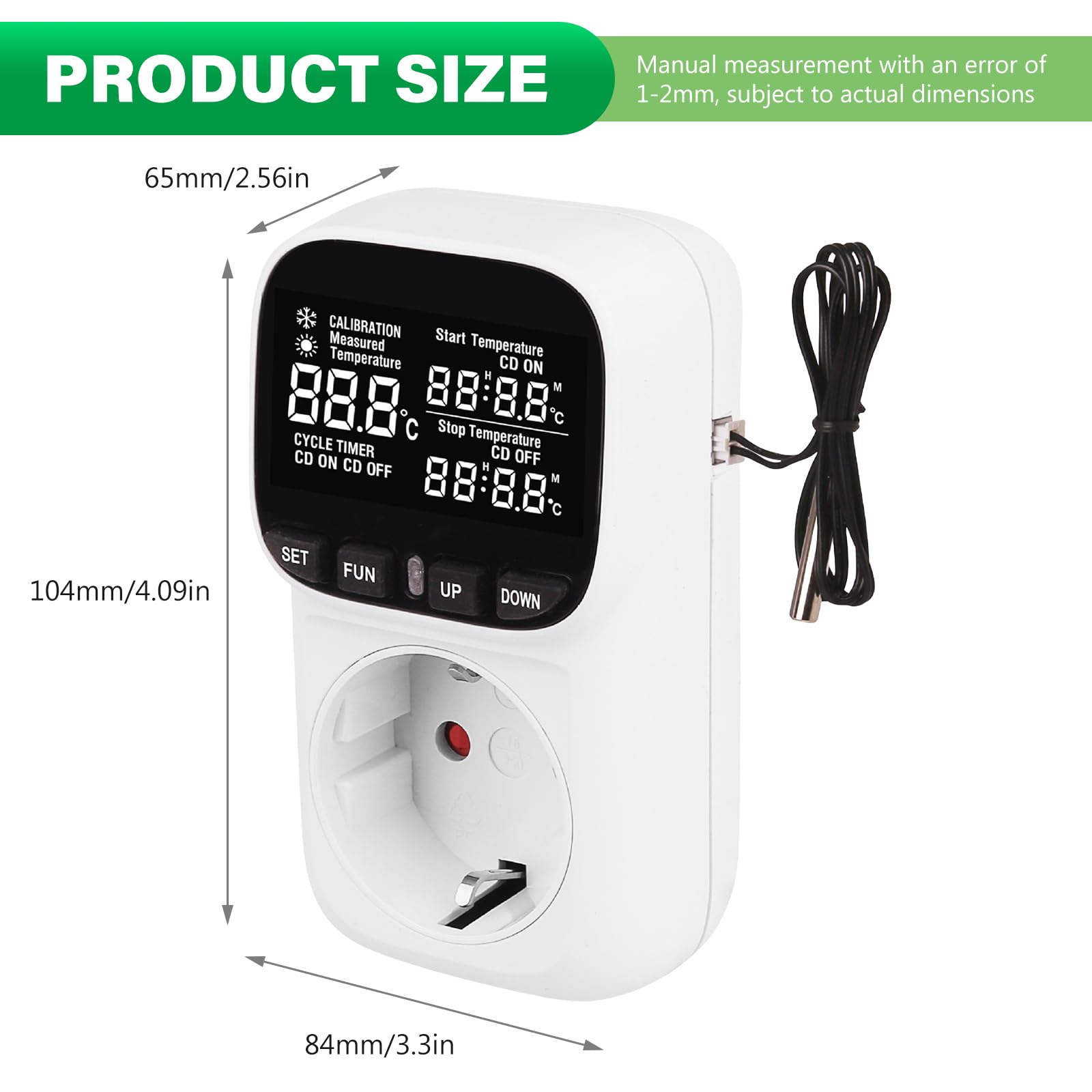 Temperaturregler Steckdose, 16A 220V Thermostat Steckdose, VA LCD-Display Digital Thermostat Steckdose, Thermostat Steckdosen für Gewächshaus Aquarium Kühlschrank Terrarium Inkubator (Weiß)