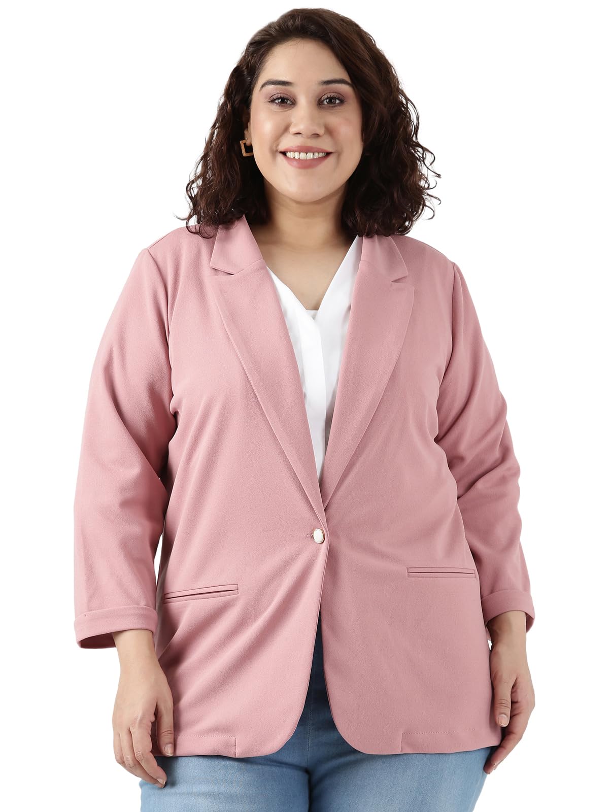 the pink moon Women's Plus Size Pink Scuba Crepe Formal Blazer - (Blazer_002_SCPINK)-picture-14