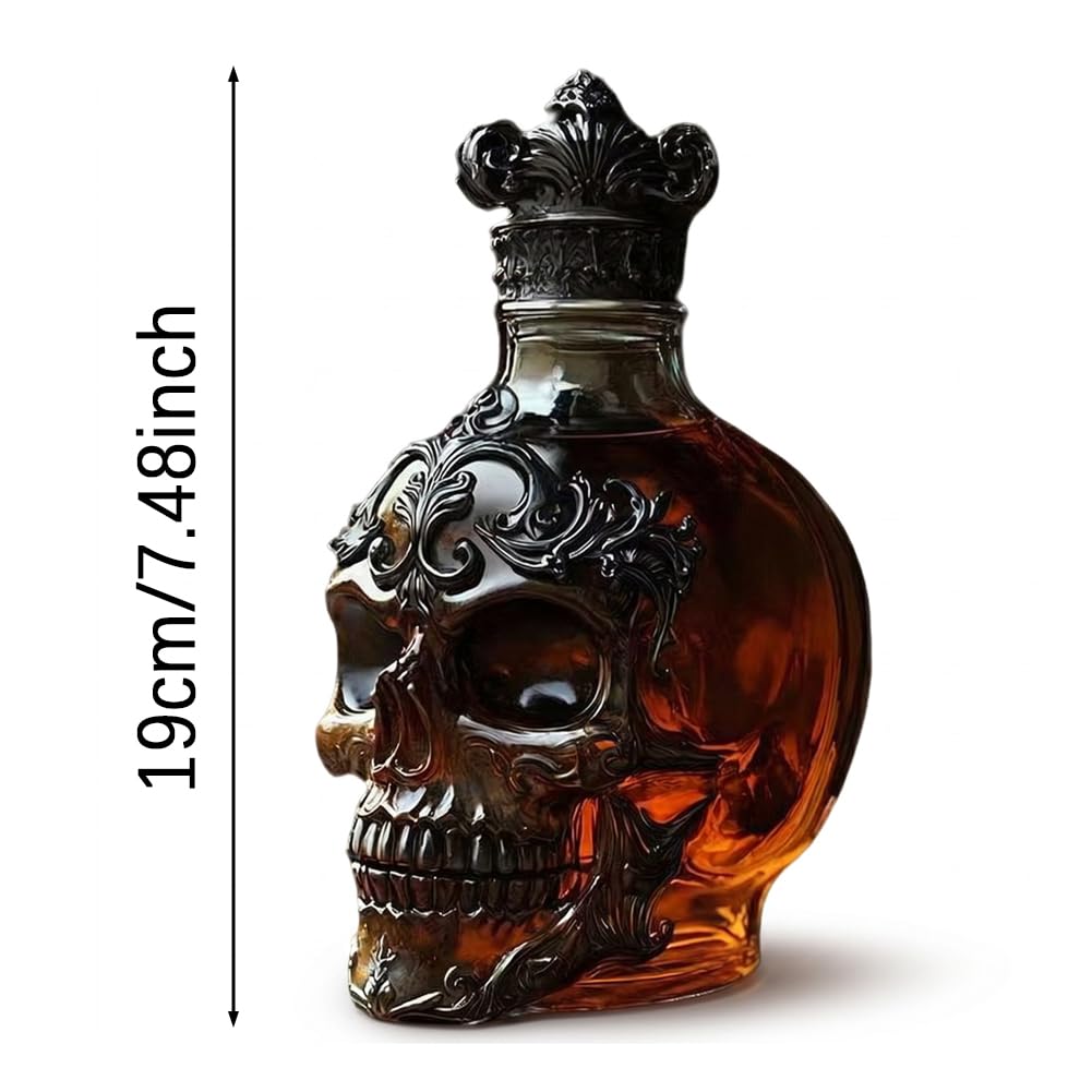 Botella de vino de cristal con cabeza de esqueleto con tapón, regalo para hombres y mujeres, botella de decoración de calavera, regalo para góticos y amantes