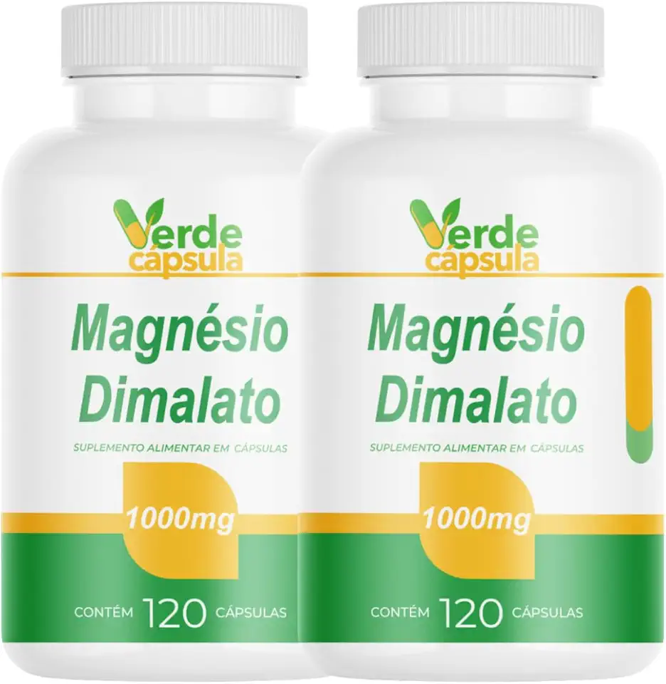 Kit 2 Magnésio Dimalato 1000mg 240 Cápsulas - Dimagnésio Malato - Suplemento Alimentar - Verde Cápsula
