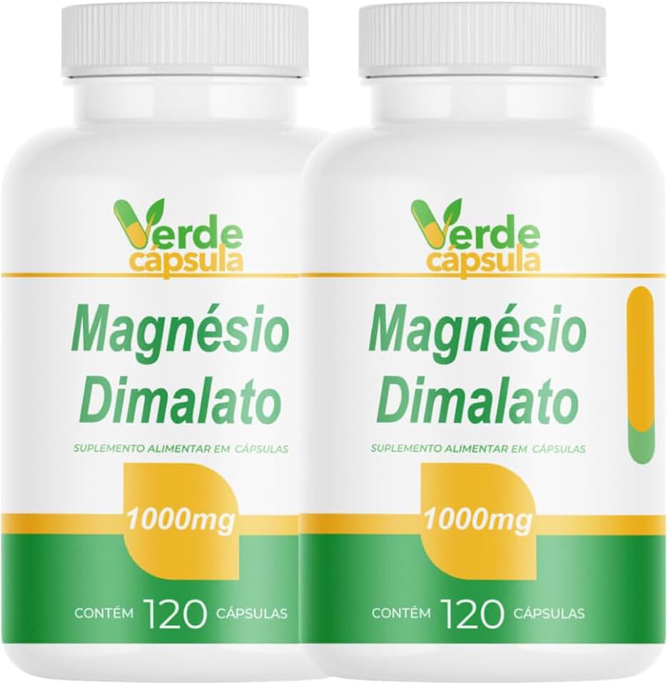 Kit 2 Magnésio Dimalato 1000mg 240 Cápsulas - Malato de Magnesio - Suplemento Alimentar em Cápsulas - Verde Cápsula