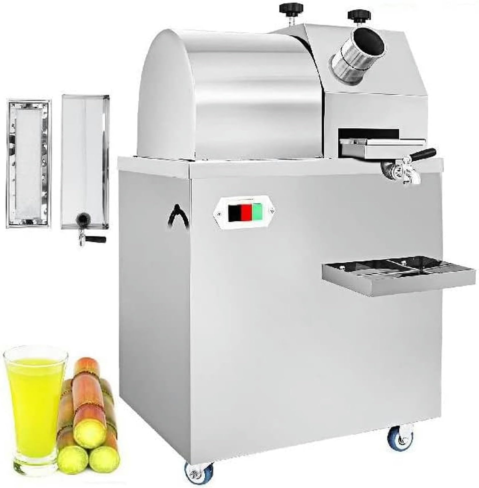 Automatic Sugarcane Press Electric Squeezer 20R/min Ginger Machine Extractor to Grind Sugar Cane with Three Removable Rollers, 750 W Sugar Cane Juice Machine