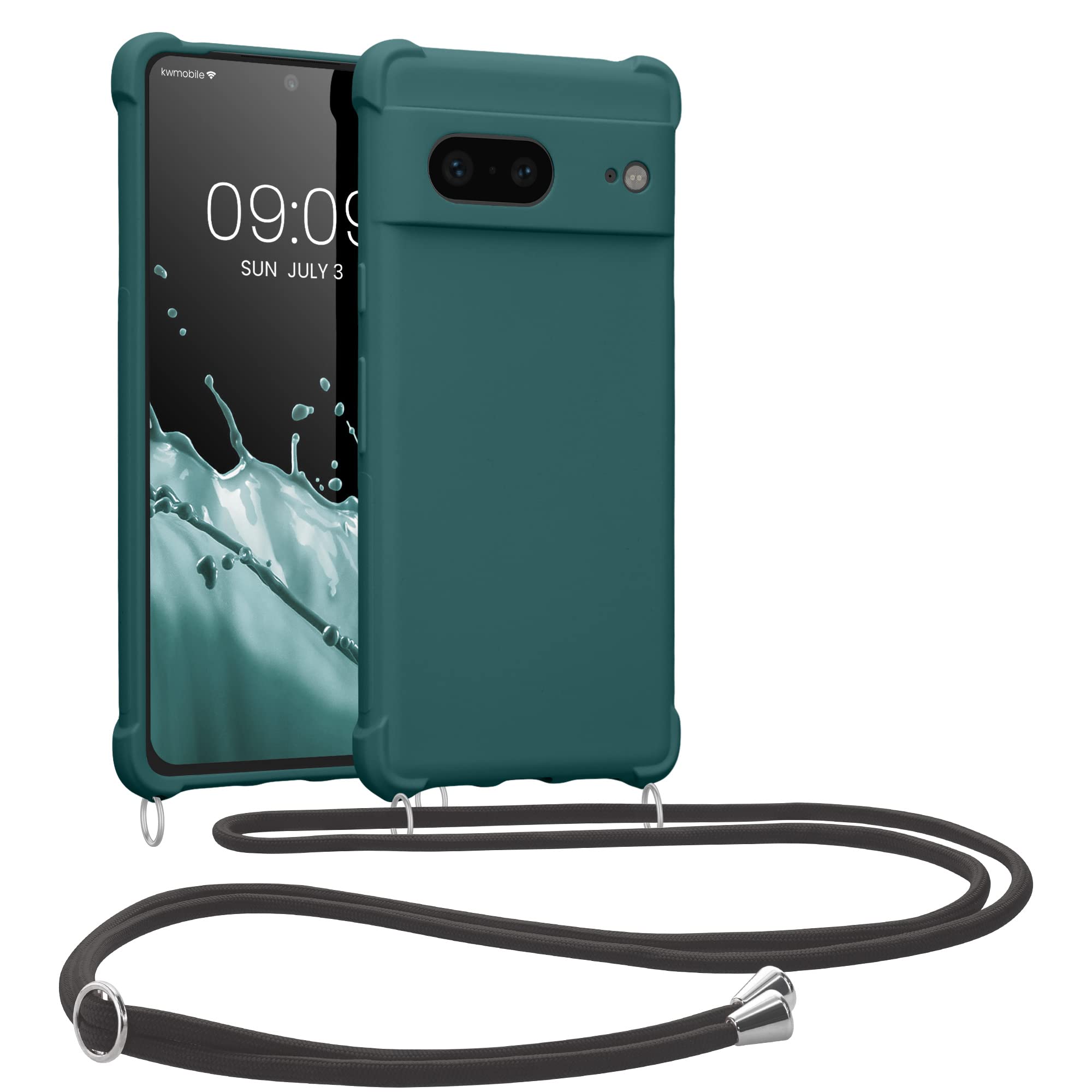 kwmobile Necklace Case für Google Pixel 7 – Petrol Silikon-Hülle mit Umhängeband