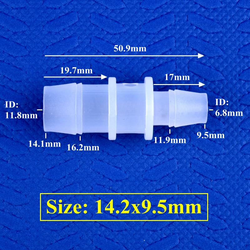 Conectores directos reductores de pagoda de polipropileno de 5 a 200 piezas de 14,2 mm, 15,8 mm a 7,9 a 14,2 mm, for sistema de riego, juntas de manguera, adaptadores for tanque de acuario(14.2x9.5mm,