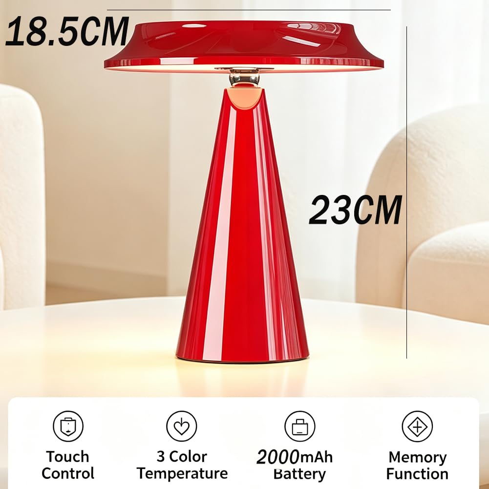 Lámpara de Mesa Hongo Iluminación LED Regulable, Sin Cables, Batería Recargable por USB, Lámpara Hongo, Magnética, Giratoria, 3 Temperaturas de Color, Funciona con Batería, Luz de Noche