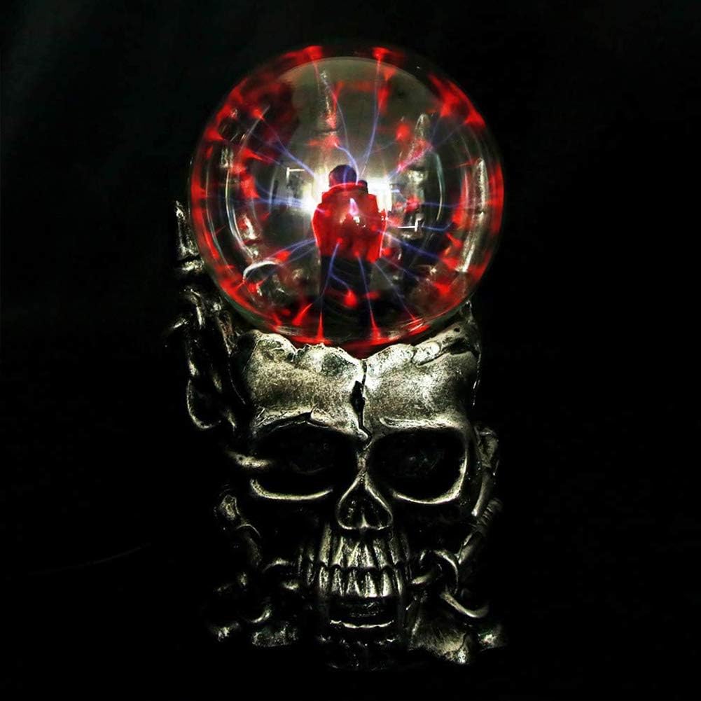 Retro Skull Head Table Lamp 3D Print Touch Sensitive Glass Night Light Vintage Skeleton Resin Crafts Creative Desktop Ornaments Halloween Festival Party Props (C)