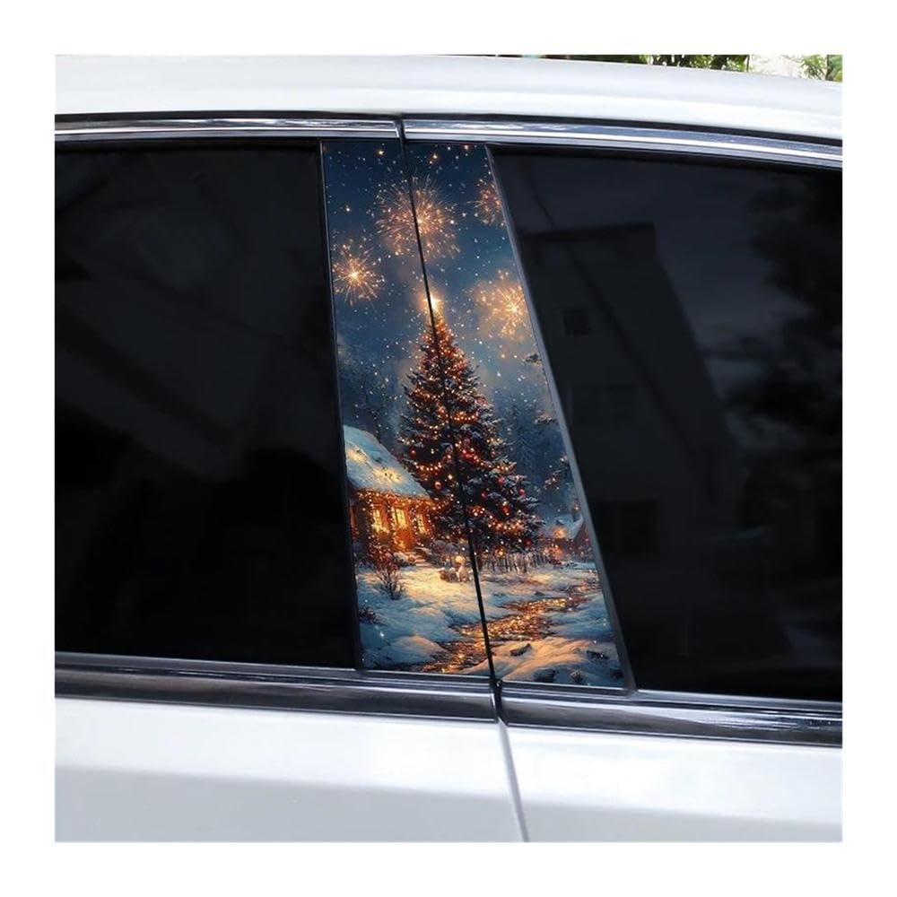 Decorative Items 2pcs Car Door Pillar Sticker Santa Claus Elk Waterproof Decals DIY(C)