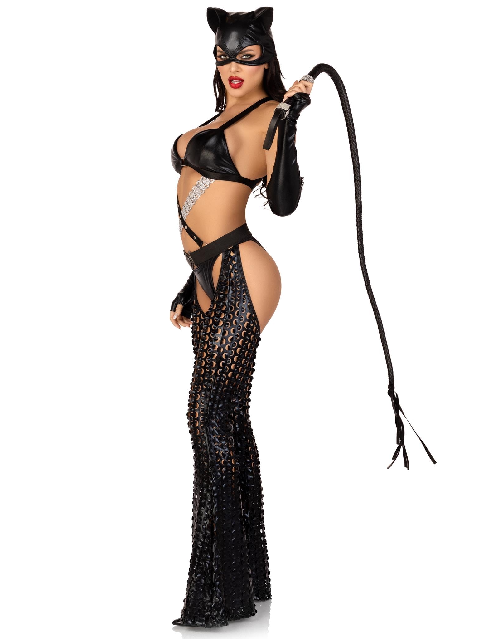 Leg Avenue Women 3 Pc Mistress Kitty Halloween Costume With Catsuit