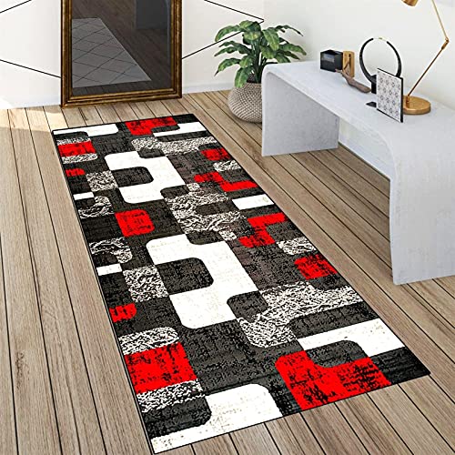 QQrunner Tapis de Cuisine Passage Couloir Antidérapant Et Lavable Blanc Gris Rouge 60x80cm d'allée Rayures Moderne Patchwork Tapis Au Metre, Taille Personnalisable Cover