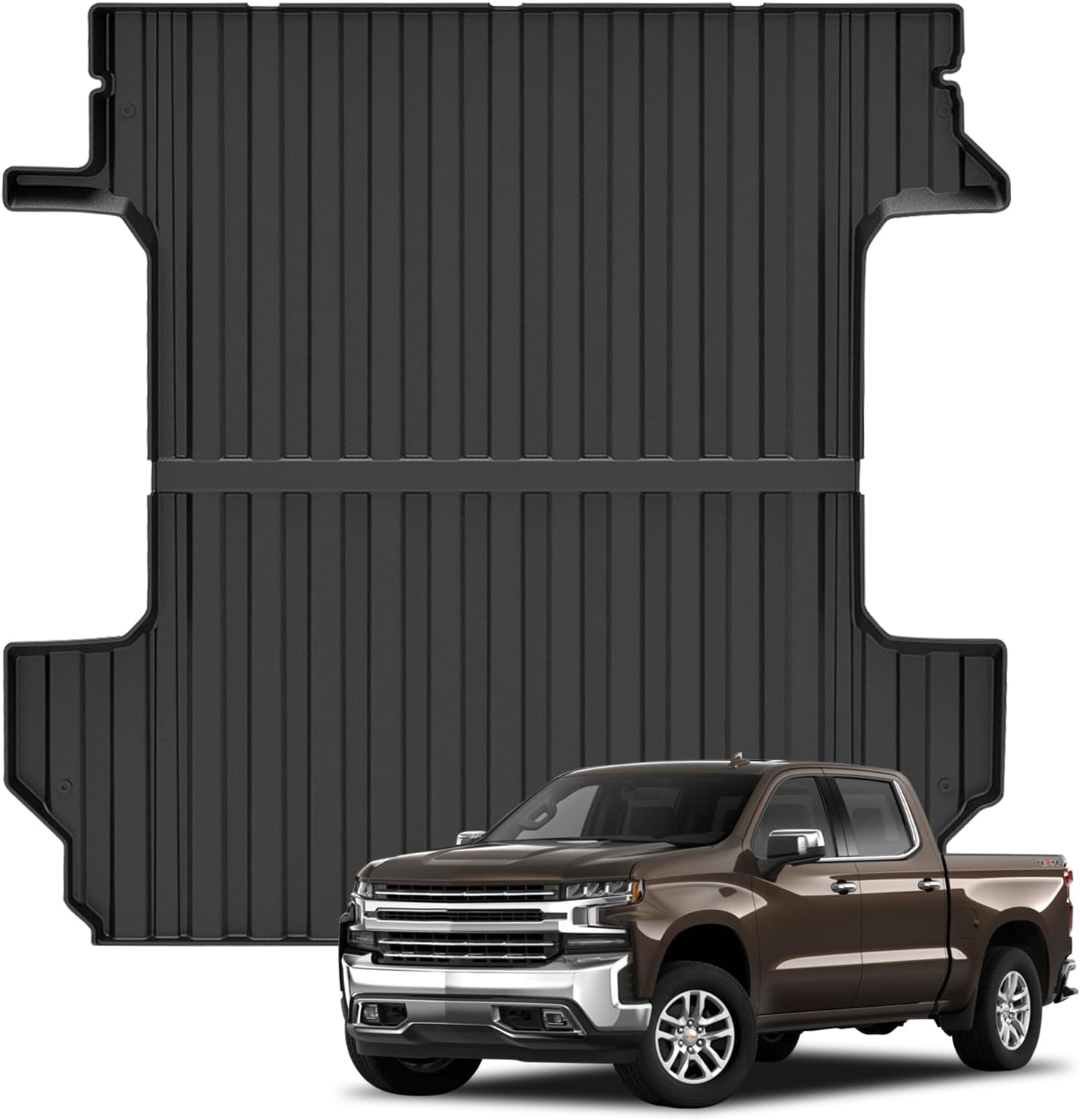 Photo 1 of  Falafa Truck Bed Mat Compatible with 2019-2024 Chevy Silverado/GMC Sierra 1500 Accessories 5.8FT Vehicle Bed Mat, TPE All Weather Truck Bed Liner Thick Heavy Duty Pickup Cargo Mat 