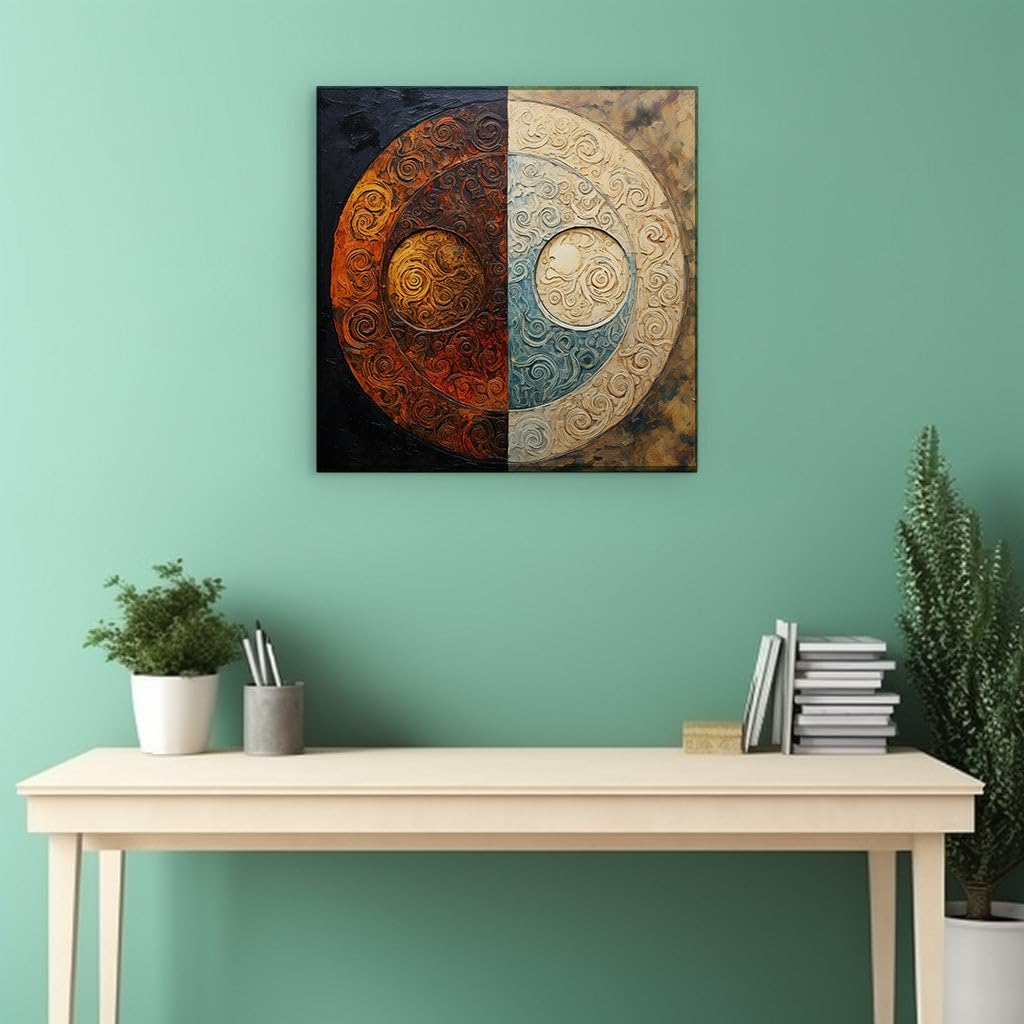 Canvas for Living room. Fire and Water Intertwined: The Dance of Opposites on Canvas, 27 x 18 inch Canvas Wall Art - Wall Art Digital Painting - Modern Home Decor
