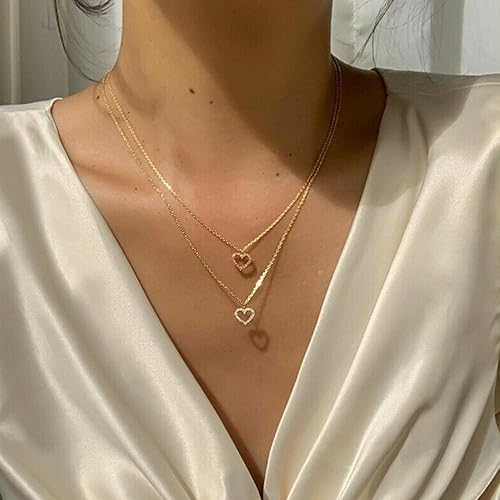 Miniatura 2 de Gold Layered Necklace for Women 14K Gold Plated Dainty Necklace Diamond Cross Heart Pearl Snake Pendant Necklace Herringbone Paperclip Chain Choker