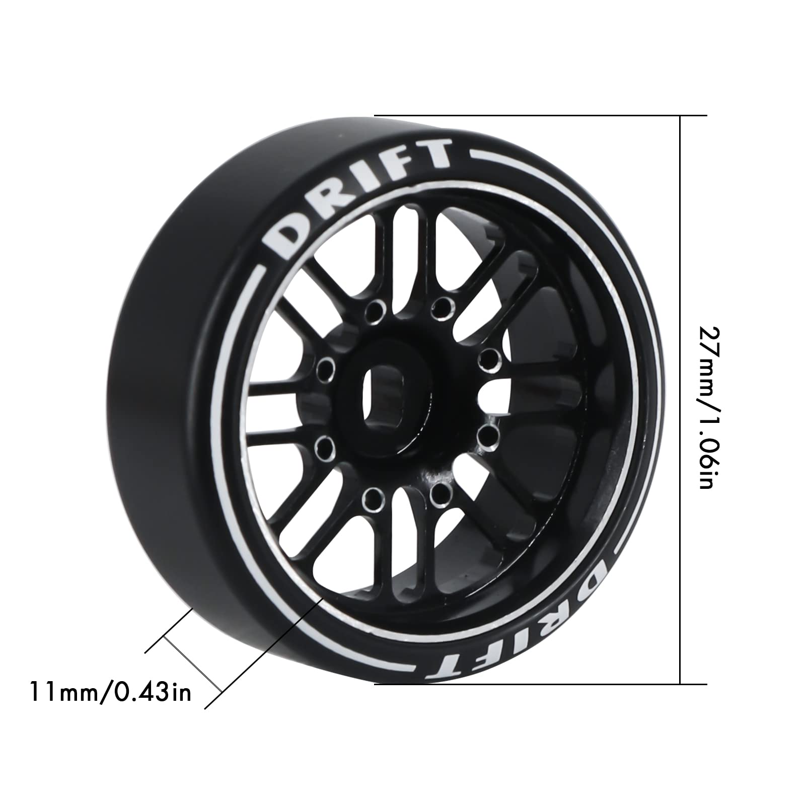 Abendor 4Pcs RC Drift Wheels & Tires Set - 16 Spoke Aluminum Alloy Rims For 1/24 1/28 Scale Drift Cars - View #2