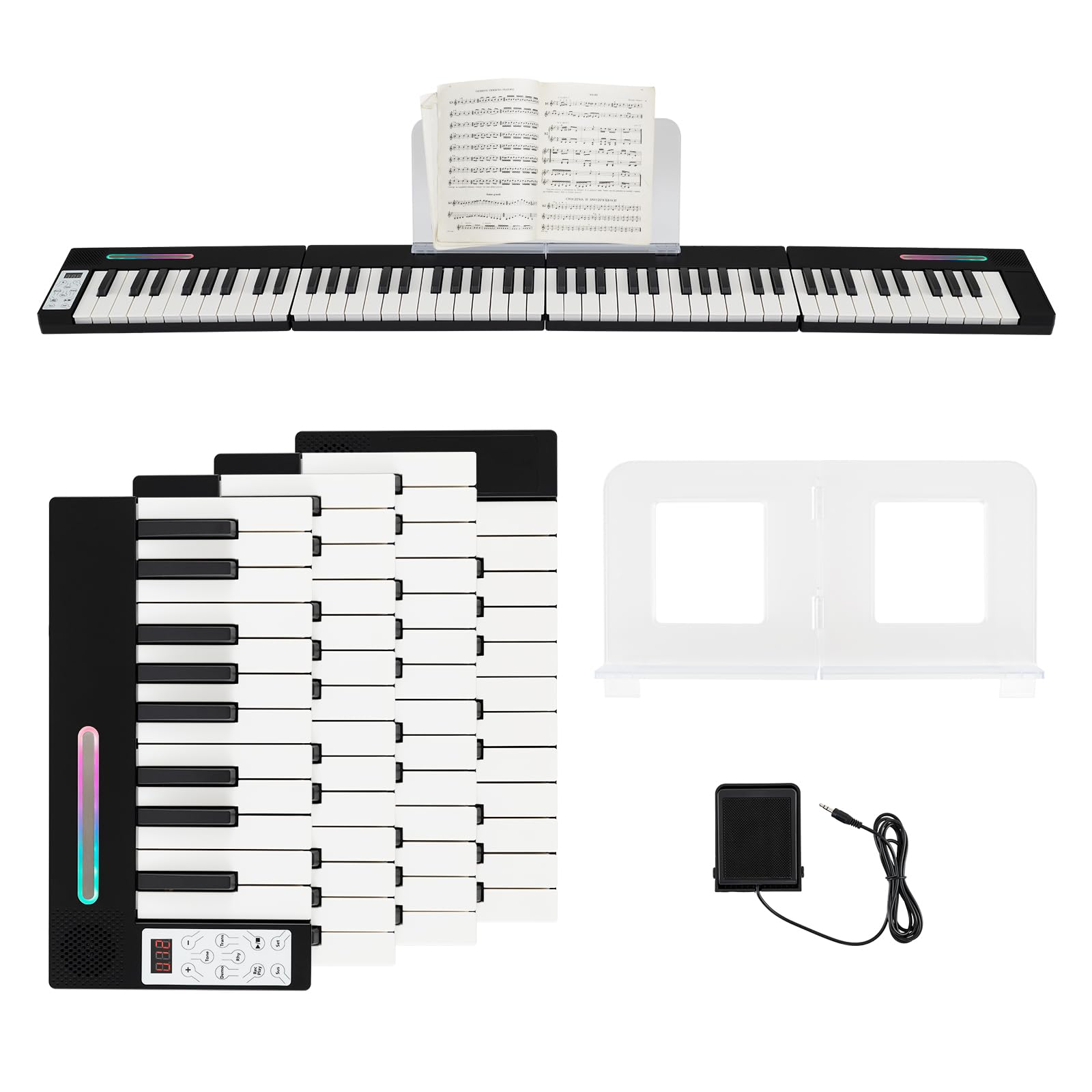 COSTWAY Teclado de Piano Digital Plegable con 88 Teclas, Negro