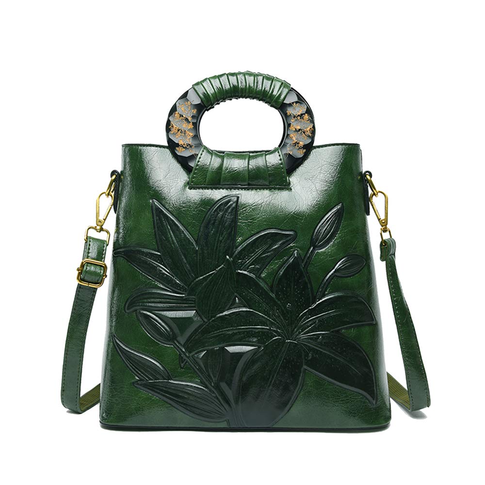 Borsa a mano con Tracolla da Donna Borse Manico in Legno Goffratura di Classica di Fiori Brose a spalla Verde