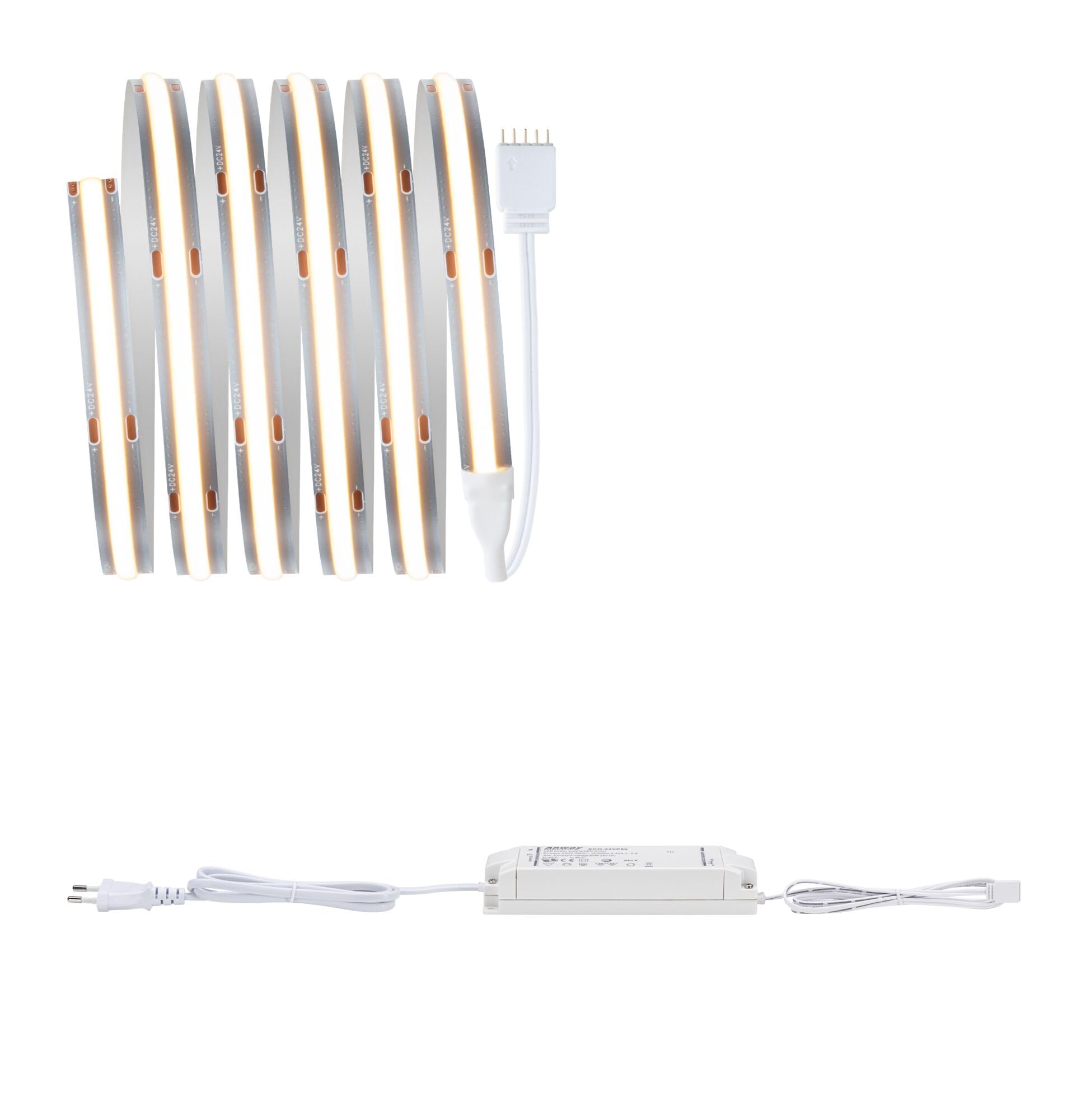 Paulmann 71048 MaxLED 1000 LED Strip Full-Line COB Komplettset 1,5m 18W 1620lm 528LEDs/m 2700K 40VA dimmbar Silber Kunststoff