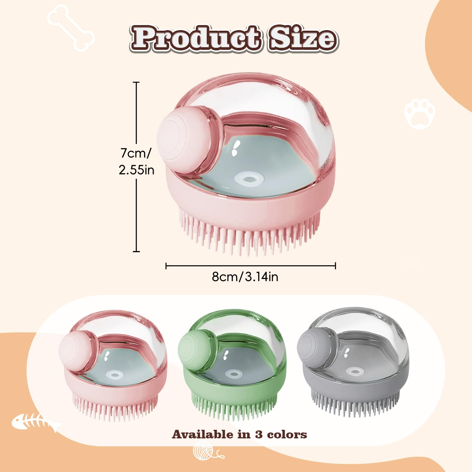 Dog Bath Scrubber Brush, 2Pcs Pet Dog Grooming Massage Shampoo Bath Brush with Soap and Shampoo Dispenser Soft Silicone Bristle for Long Short Haired Dogs Cats Shower-Pink - image 2