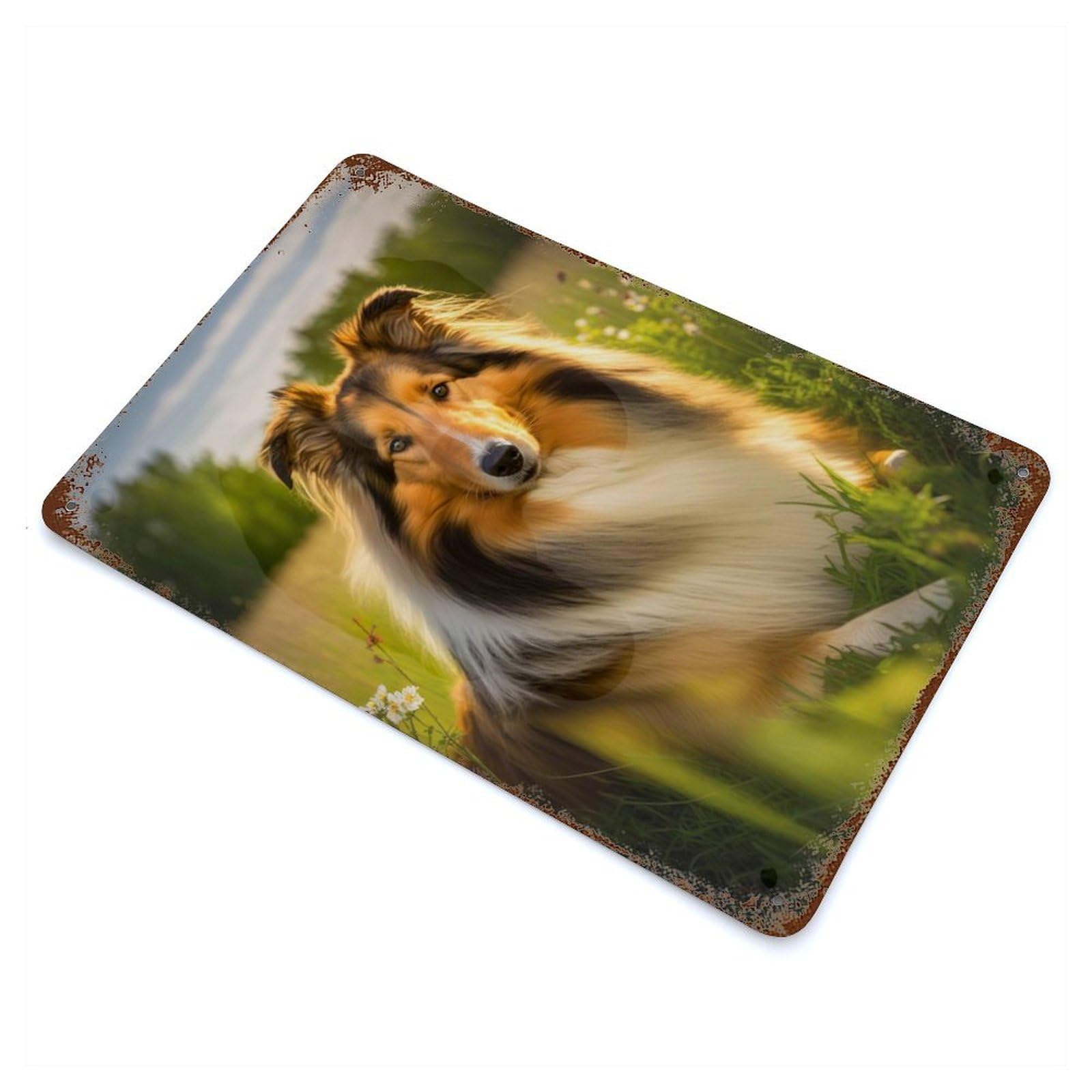 Vintage Rust Metal Sign with Rough Collie Style 6 Design 11.8"x7.9", for Farmhouse, Kitchen And Entryway Decor, Novelty Wall Decor