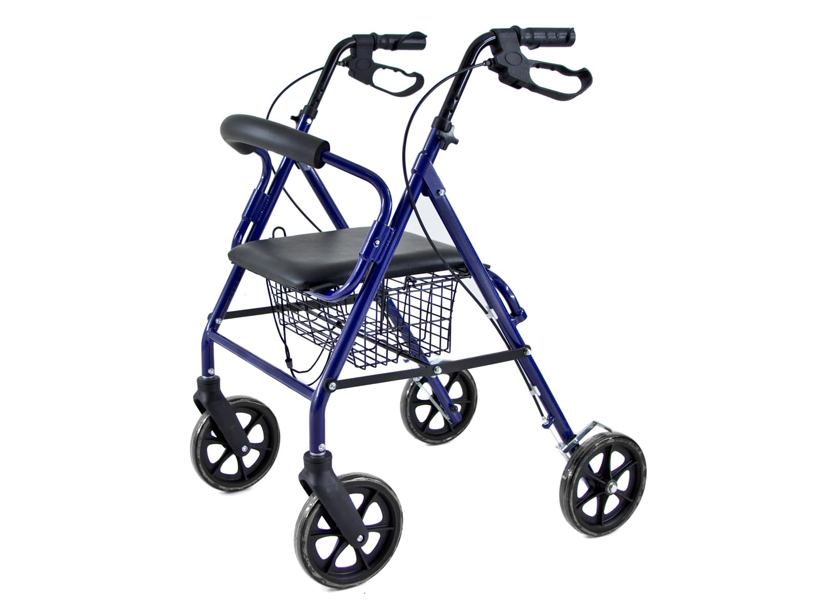 QUIRUMED Andador con asiento, Plegable, Aluminio, Color Azul, Con ruedas. Cesta portaobjetos, Frenos de maneta, Ligero, Para ancianos, Para personas mayores