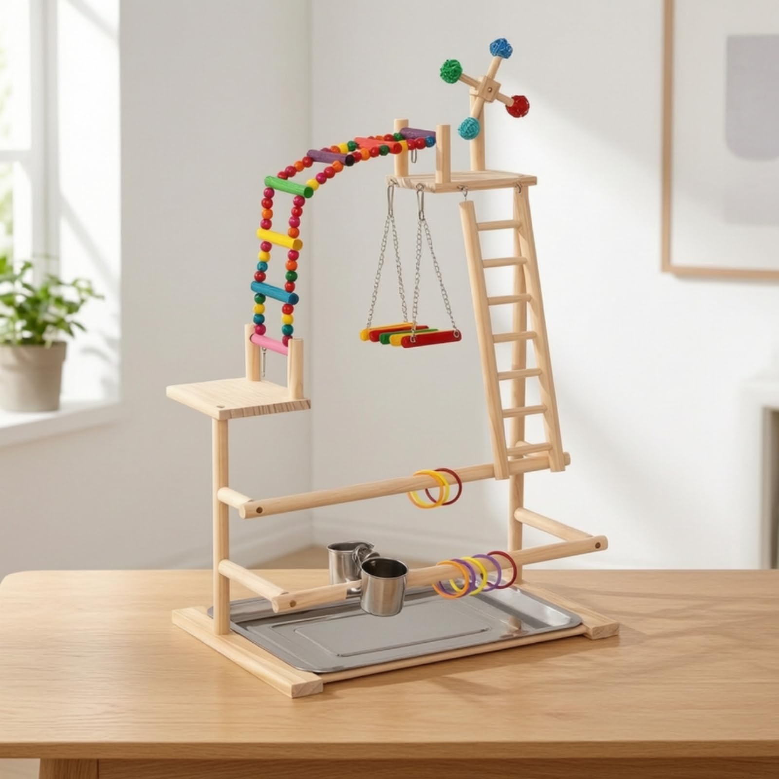 Perchoir sur Pied avec Balançoire Multinivea Aire Je avec Plateau Stable Perchoir Balançoire pour Salon