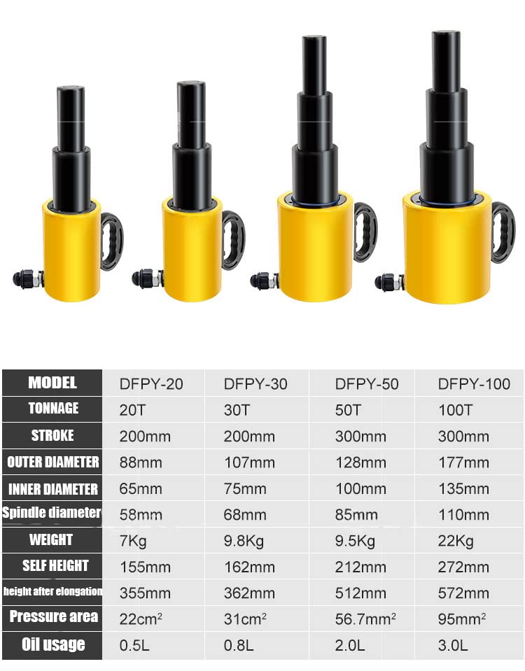 Image of NEWTRY 50 ton Hydraulic Ram Jack Multi-Section Stroke 300mm(11.8inch) Short Type Protable Hydraulic Cylinder Industrial Lifting Jack, not for Car (50T)