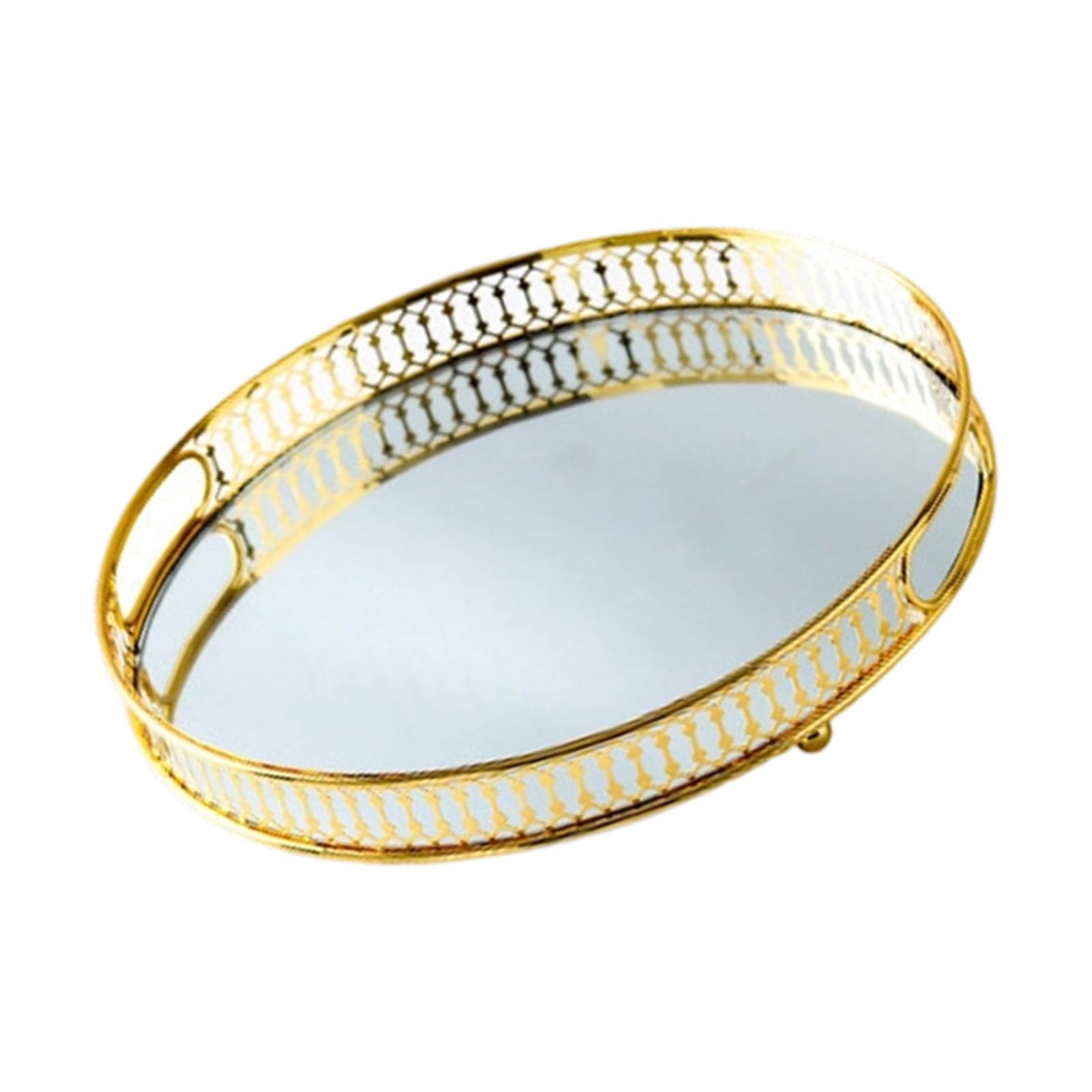 Mirrored Surfaces Vanity Organiser Tray for Perfumes Cosmetics Gold Metal Frame Bathroom Countertop Decoration Elegant Gold Vanity Tray