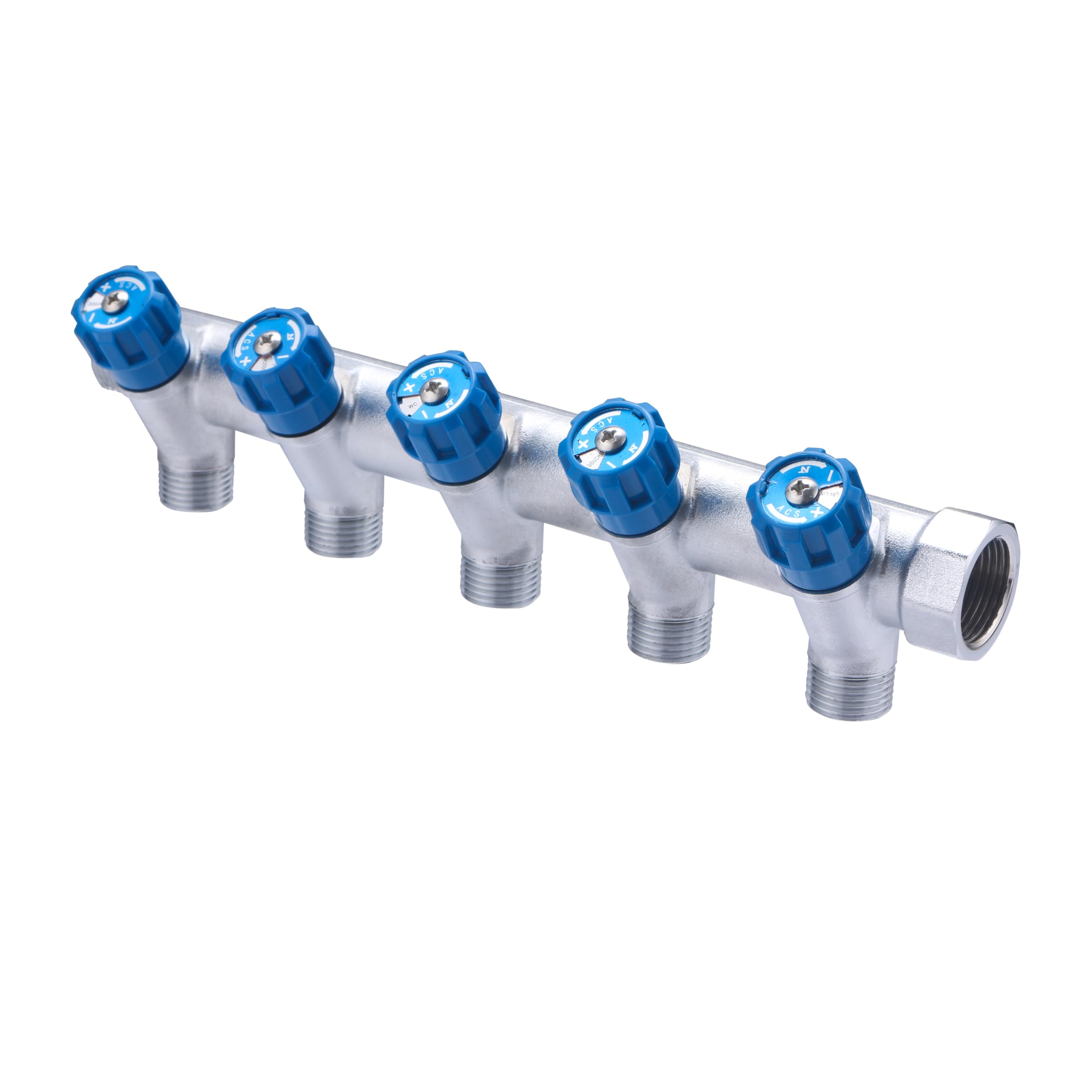 Collettore maschio-femmina 3/4 con rubinetto blu e 5 uscite maschio 1/2 | Ottone | Connessione sicura e durevole | Ideale per impianti idraulici | Facile da installare | QUICK PLOMBERIE